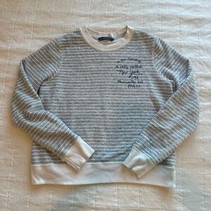 Abercrombie & Fitch Embroidered New York Gray and White Striped Crewneck